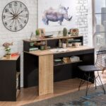 Sort bredt skrivebord (med enhed)