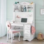 Rustik hvid smal skrivebord (med enhed)